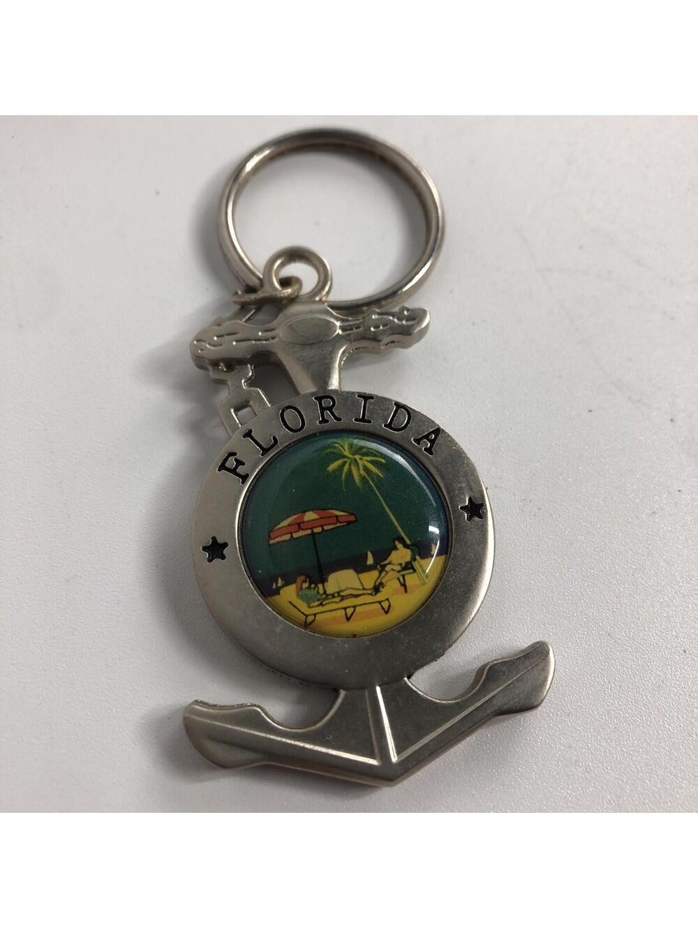 Florida Ship Boat Anchor Keychain Boating Silvertone Metal Souvenir Keyring Gift